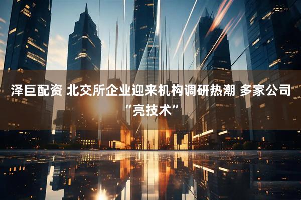 泽巨配资 北交所企业迎来机构调研热潮 多家公司“亮技术”